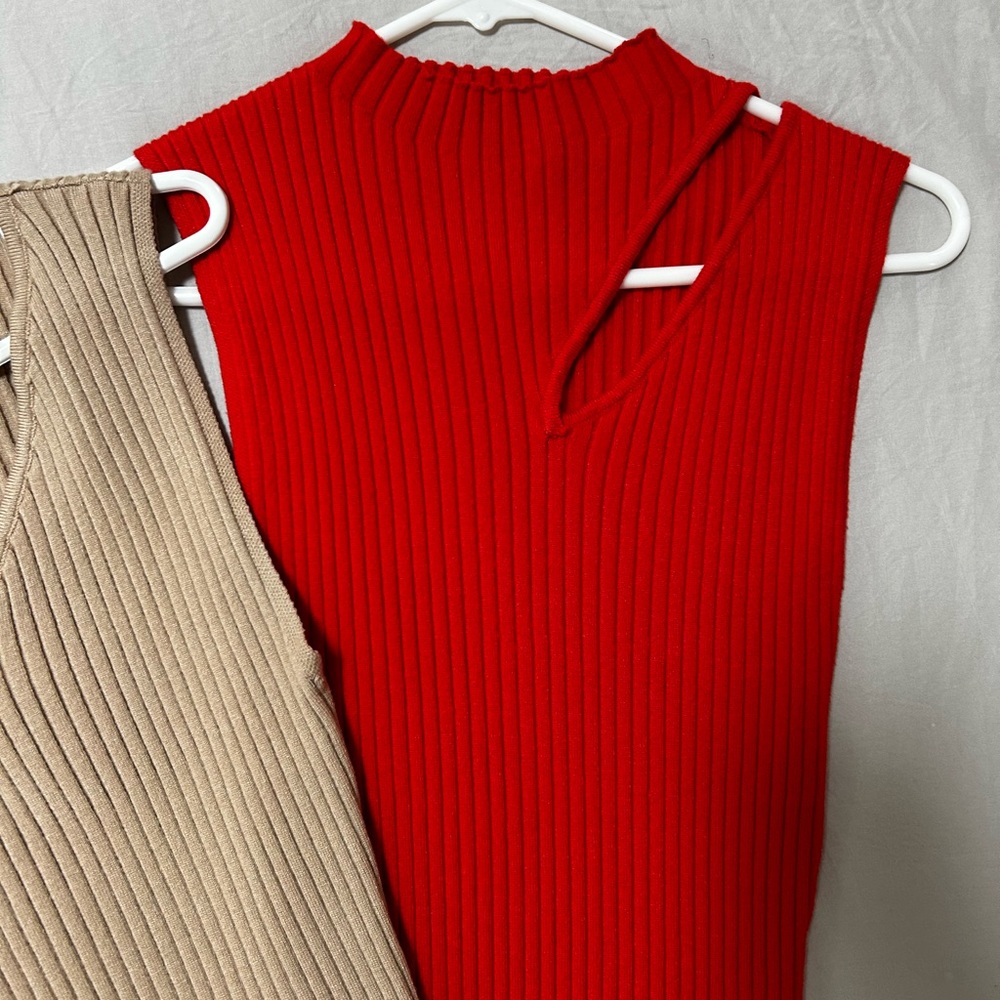 Unique Ribbed Knit Tops - Tan - Picture 2 of 5